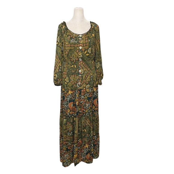 Figueroa & Flower Green Floral Tiered Maxi Dress Size Large - Picture 2 of 8